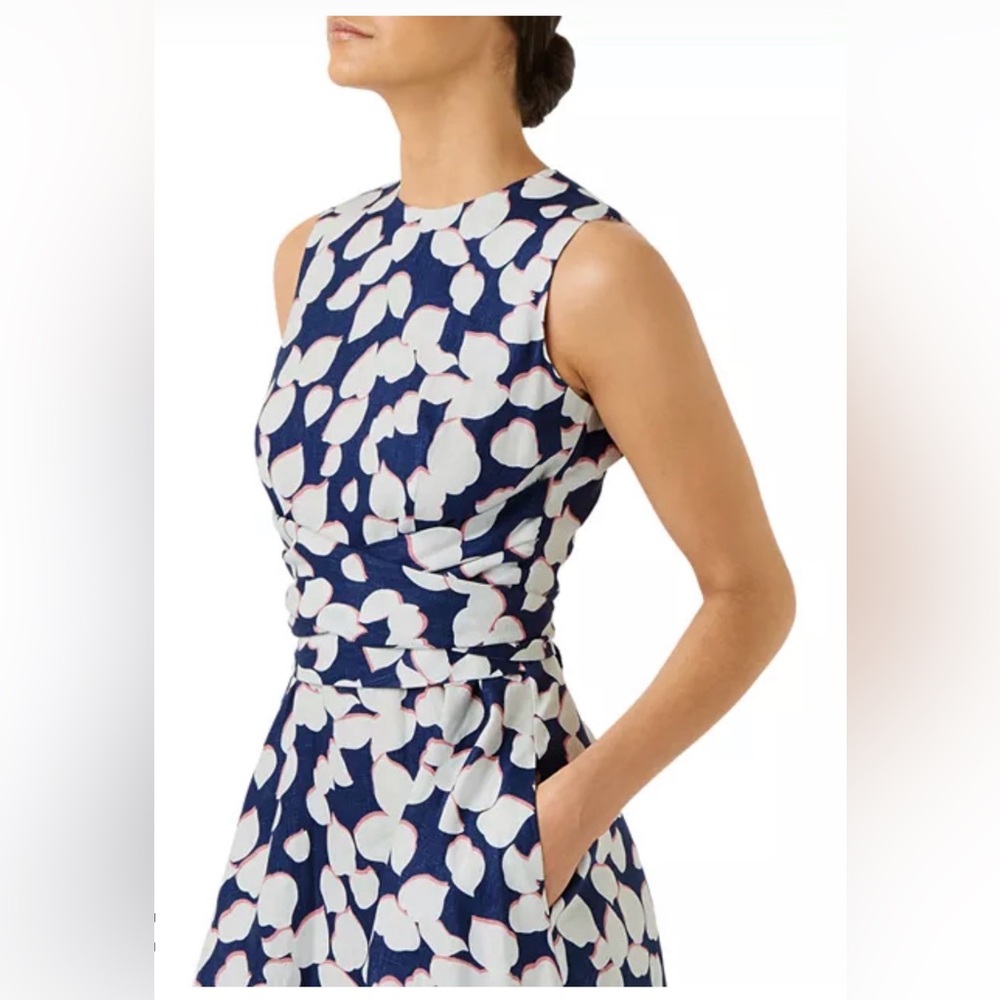 Sleeveless Navy Midi Dress with White Petal Print - Picture 6 of 15